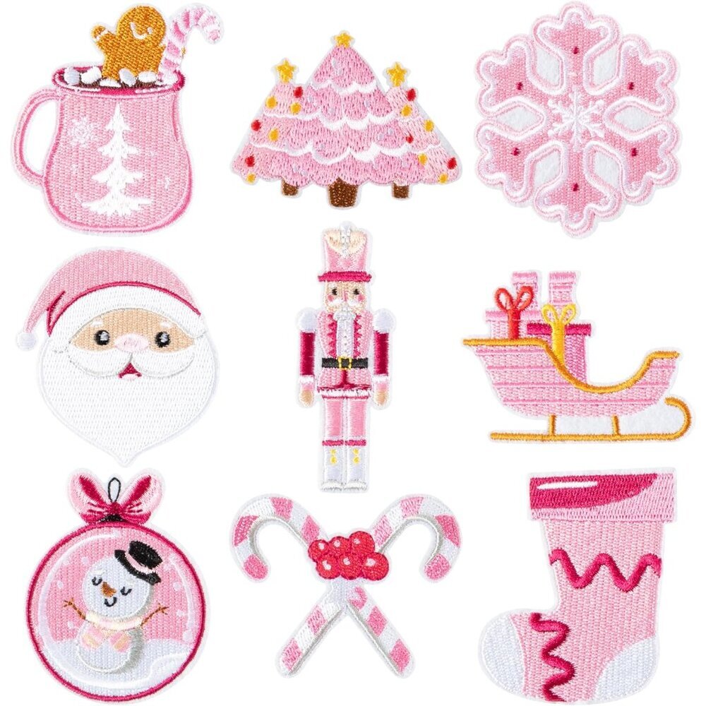 9 Embroidered Pink Christmas Patches: DIY Nutcracker & Santa Iron-On Collection